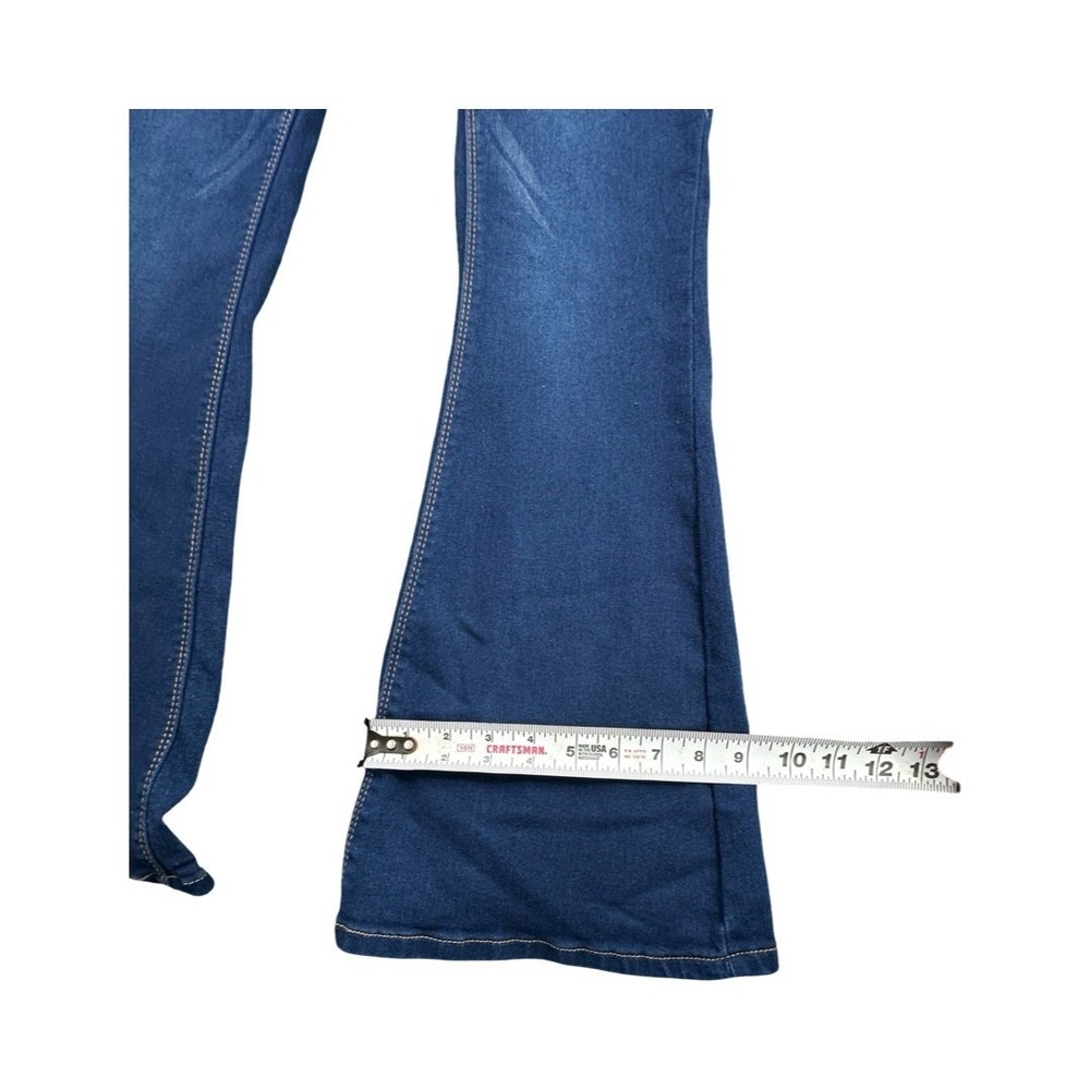 Bamboo Jeans Womens 9 Blue High Rise Multi Button Flare Bell Bottom Denim Pants - Picture 9 of 14